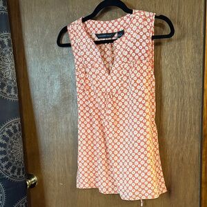 100% Linen Sleeveless Floral Blouse - Orange